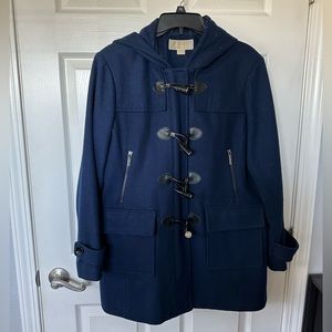 Michael Kors Navy Blue Hooded Toggle Pea Coat